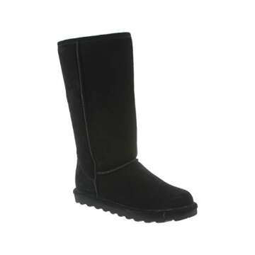 BEARPAW Women's Elle Tall Black Size 8 | Women's Boot Classic Suede | Women's Slip On Boot | Comfortable Winter Boot