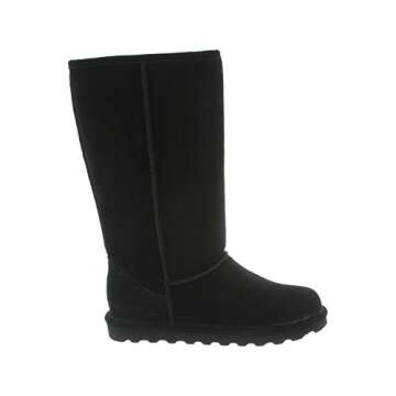 BEARPAW Women's Elle Tall Black Size 8 | Women's Boot Classic Suede | Women's Slip On Boot | Comfortable Winter Boot