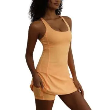 Topcloset Women Tennis Dress Workout Dress with Built-in Bra & Shorts Pockets Athletic Dress for Exercise Golf Dresses, Yellow, XL