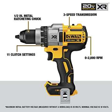 DEWALT 20V MAX XR Brushless Drill/Driver with 3 Speeds