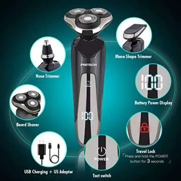 Pritech Electric Razor for Men - Cordless, Waterproof Shaver with Trimmers