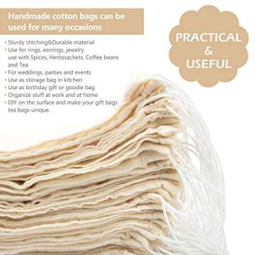 Chielor 50 Pieces Cotton Drawstring Tea Filter Bags, Reusable Muslin Bag Gift Bag Jewelry Pouch for ...