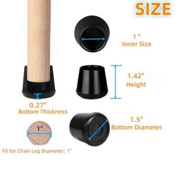 1" Chair Leg Tips Caps, Non-Slip Rubber Leg Tips, Stool Leg Protectors Cap, Folding Metal Chair Leg Tip Replacement, Chair Leg Floor Protectors Round Black, 12 Pack