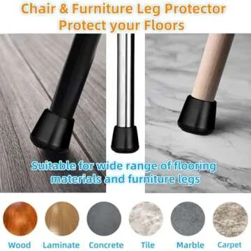 1" Chair Leg Tips Caps, Non-Slip Rubber Leg Tips, Stool Leg Protectors Cap, Folding Metal Chair Leg Tip Replacement, Chair Leg Floor Protectors Round Black, 12 Pack