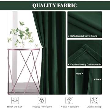 nanbowang Dark Green Velvet Curtains - 42 Inches Width 63 Inches Long Soft Curtains Rod Pocket Thermal Insulated Curtains Window Treatment for Bedroom 2 Panels
