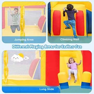 Costzon Inflatable Water Slide, 7 in 1 Jungle Water Park w/Two Slides, Jumping Area, 950w Blower, Climbing Wall, Basketball Rim, Large Splash Pool, Water Cannon, Bounce House for Kids