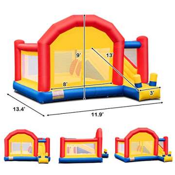 Costzon Inflatable Water Slide, 7 in 1 Jungle Water Park w/Two Slides, Jumping Area, 950w Blower, Climbing Wall, Basketball Rim, Large Splash Pool, Water Cannon, Bounce House for Kids