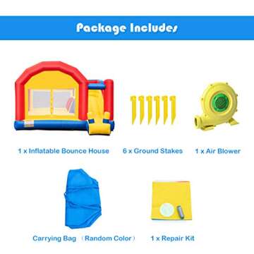 Costzon Inflatable Water Slide, 7 in 1 Jungle Water Park w/Two Slides, Jumping Area, 950w Blower, Climbing Wall, Basketball Rim, Large Splash Pool, Water Cannon, Bounce House for Kids