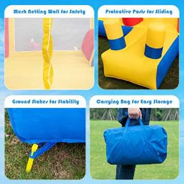 Costzon Inflatable Water Slide, 7 in 1 Jungle Water Park w/Two Slides, Jumping Area, 950w Blower, Climbing Wall, Basketball Rim, Large Splash Pool, Water Cannon, Bounce House for Kids