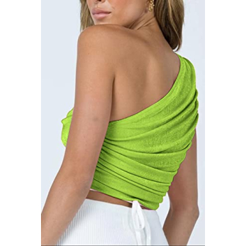CHYRII Women's Stylish Shiny One Shoulder Crop Top