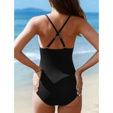 Summer Mae Maternity Swimsuit One Piece Bathing Suit Button Neck Cross Back Black L