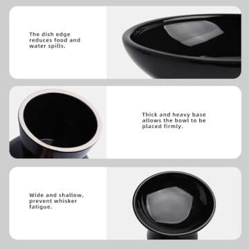 KITCHENLESTAR 6.2 Inch Extra Wide Elevated Ceramic Cat Bowls, Food and Water Bowl Set for Elder Big Cats Small Dogs, Raised Design for Pet Easy Eating, Protect Cat's Spine Set of 2(Black)