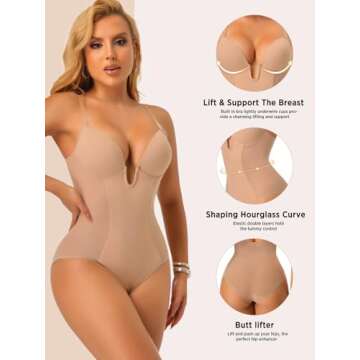 JOYSHAPER Backless Shapewear Bodysuit for Women Tummy Control U Plunge bra Briefs Body Shaper Built in Bra
