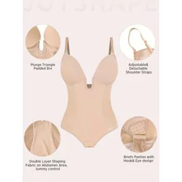 JOYSHAPER Backless Shapewear Bodysuit for Women Tummy Control U Plunge bra Briefs Body Shaper Built in Bra