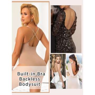 JOYSHAPER Backless Shapewear Bodysuit for Women Tummy Control U Plunge bra Briefs Body Shaper Built in Bra