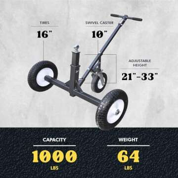 Tow Tuff Adjustable Trailer Dolly with 16" Tires