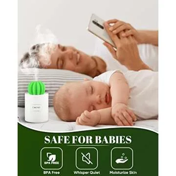 ONUEMP Cactus Humidifiers with Night Light, Mini Cool Mist Humidifier 280ml USB Portable Air Diffuser, Auto Shut-off, Gift for Christmas, Valentines, for Bedroom, Baby, Travel, Desktop, Home, Office