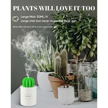 ONUEMP Cactus Humidifiers with Night Light, Mini Cool Mist Humidifier 280ml USB Portable Air Diffuser, Auto Shut-off, Gift for Christmas, Valentines, for Bedroom, Baby, Travel, Desktop, Home, Office
