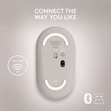 Logitech Pebble Wireless Mouse with Bluetooth or 2.4 GHz Receiver, Silent, Slim Computer Mouse with Quiet Clicks, for Laptop/Notebook/iPad/PC/Mac/Chromebook - Sand