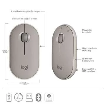 Logitech Pebble Wireless Mouse with Bluetooth or 2.4 GHz Receiver, Silent, Slim Computer Mouse with Quiet Clicks, for Laptop/Notebook/iPad/PC/Mac/Chromebook - Sand