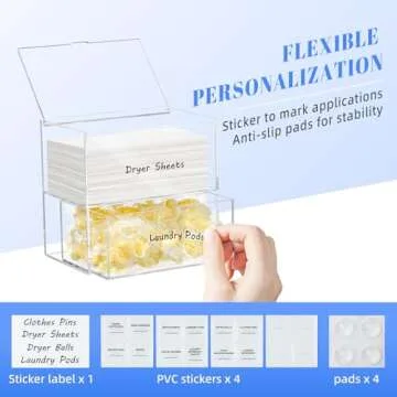 Dryer Sheet Holder, Dryer Sheet Container with Dryer Sheet Label, Acrylic Dryer Sheet Dispenser, Clear Laundry Room Organizer with Laundry Room Labels for Dryer Sheets, Laundry Pods, Dryer Balls