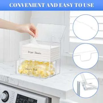 Dryer Sheet Holder, Dryer Sheet Container with Dryer Sheet Label, Acrylic Dryer Sheet Dispenser, Clear Laundry Room Organizer with Laundry Room Labels for Dryer Sheets, Laundry Pods, Dryer Balls