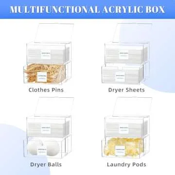 Dryer Sheet Holder, Dryer Sheet Container with Dryer Sheet Label, Acrylic Dryer Sheet Dispenser, Clear Laundry Room Organizer with Laundry Room Labels for Dryer Sheets, Laundry Pods, Dryer Balls