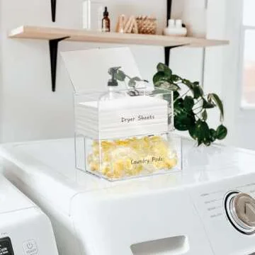 Dryer Sheet Holder, Dryer Sheet Container with Dryer Sheet Label, Acrylic Dryer Sheet Dispenser, Clear Laundry Room Organizer with Laundry Room Labels for Dryer Sheets, Laundry Pods, Dryer Balls