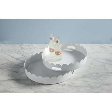 Mud Pie Nested Scalloped Metal Tray Set, 17" dia, White
