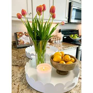 Mud Pie Nested Scalloped Metal Tray Set, 17" dia, White