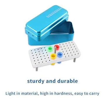 Annhua 60 Holes Dental Bur Blocks with Measurable Cover Autoclavable, Aluminum Burs Case Organizer Disinfection Holder Box for Dental Lab, Dentist Tool - Blue