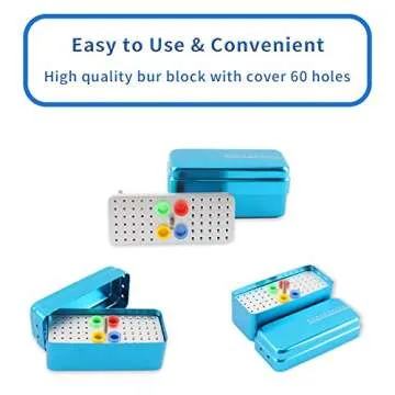Annhua 60 Holes Dental Bur Blocks with Measurable Cover Autoclavable, Aluminum Burs Case Organizer Disinfection Holder Box for Dental Lab, Dentist Tool - Blue
