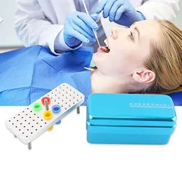 Annhua 60 Holes Dental Bur Blocks with Measurable Cover Autoclavable, Aluminum Burs Case Organizer Disinfection Holder Box for Dental Lab, Dentist Tool - Blue