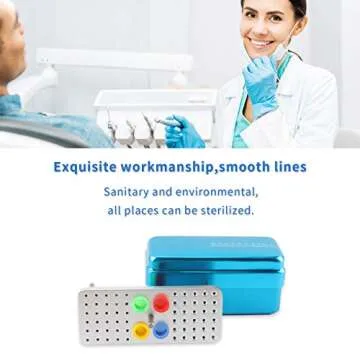 Annhua 60 Holes Dental Bur Blocks with Measurable Cover Autoclavable, Aluminum Burs Case Organizer Disinfection Holder Box for Dental Lab, Dentist Tool - Blue