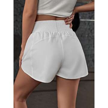 BMJL Women's Running Shorts Elastic High Waisted Shorts Pocket Sporty Workout Shorts Quick Dry Athletic Short Pant(S,White)