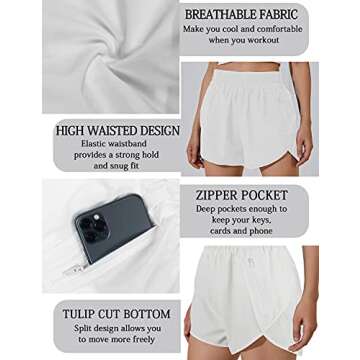 BMJL Women's Running Shorts Elastic High Waisted Shorts Pocket Sporty Workout Shorts Quick Dry Athletic Short Pant(S,White)