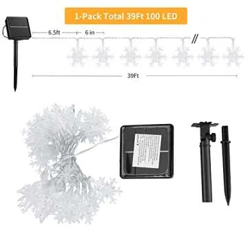 Brightown Solar Christmas Snowflake String Lights 100 LED 39 FT Outdoor Waterproof Fairy Lights with 8 Lighting Modes for Wedding, Party, Tree, Room, Garden, Patio, Yard, Home, Warm White