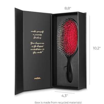 MISEL Professional Boar Bristle Hair Brush for Women and Men | Detangles All Natural Hair Types and Hair Extensions | Reduces Breakage | Great for Wavy and Straight Hair | Salon-Approved | Large