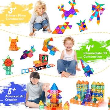UREC Magnetic Tiles Kids Toys STEM Magnet Toys Kids Games Magnetic Blocks Building Toys Preschool Learning Sensory Montessori Toys for 3+ Year Old Boys and Girls, Sturdy Toddler Toys