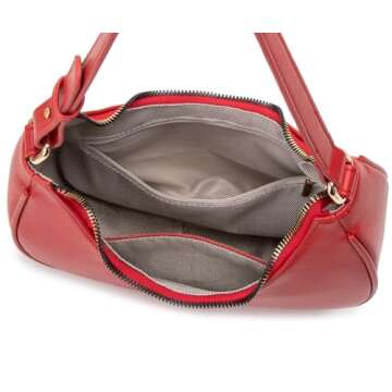 WSRYDJDL Crescent Shoulder Bags for Women Cute Hobo Tote Handbag Under the Arm Purses Mini Clutch Purse with Zipper Closure (Red)