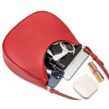 WSRYDJDL Crescent Shoulder Bags for Women Cute Hobo Tote Handbag Under the Arm Purses Mini Clutch Purse with Zipper Closure (Red)