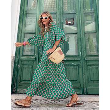 miduo Womens Loose Fit Fashion Summer V Neck Half Sleeve Bohemian Floral Pattern Maxi Long Dresses B...