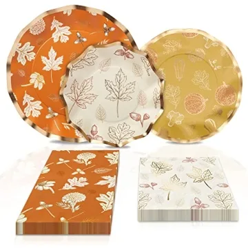 Thanksgiving & Holiday Paper Table Set - Elegant 64 Piece Set for 8 Guests