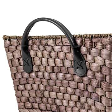 MyGift Woven Brown Wicker Handled Storage Basket with Decorative Striped Fabric Liner, Rectangular Open Organization Basket Bin for Nursery, Magazines Pet Toys, Media and Small Household Items