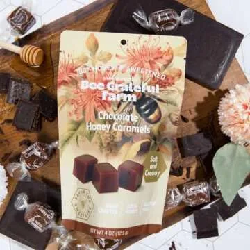 Bee Grateful Farm Honey Caramels - 100% Honey Sweetened - Soft Caramel Candy - Organic Ingredients, No High Fructose Corn Syrup, Gluten Free, Individually Wrapped Candy (1 bag) (Chocolate Honey)