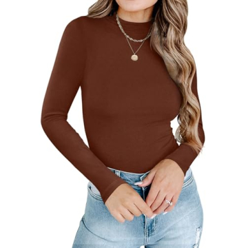Stylish PINKMSTYLE Turtle Neck Top for Women in Reddish Brown