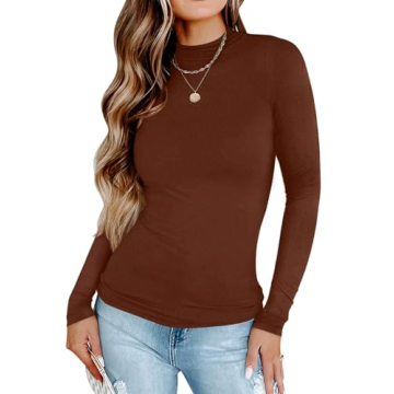 Stylish PINKMSTYLE Turtle Neck Top for Women in Reddish Brown