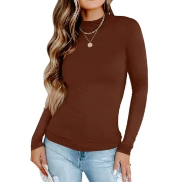Stylish PINKMSTYLE Turtle Neck Top for Women in Reddish Brown