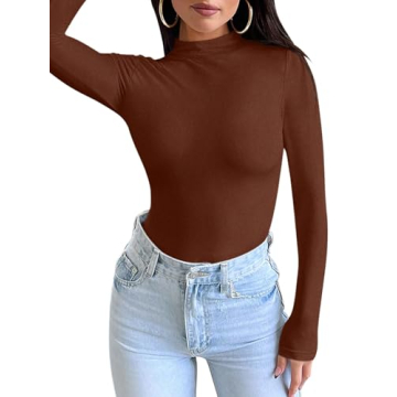 Stylish PINKMSTYLE Turtle Neck Top for Women in Reddish Brown