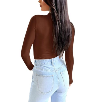 Stylish PINKMSTYLE Turtle Neck Top for Women in Reddish Brown